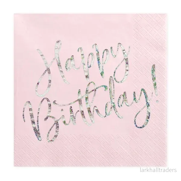 Servetter, happy birthday ljusrosa 20 st