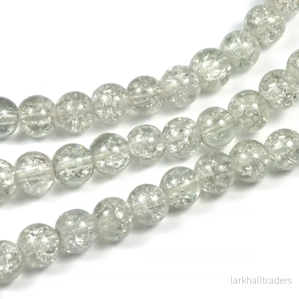 Krackelerade glaspärlor, ljusgrå, 6mm