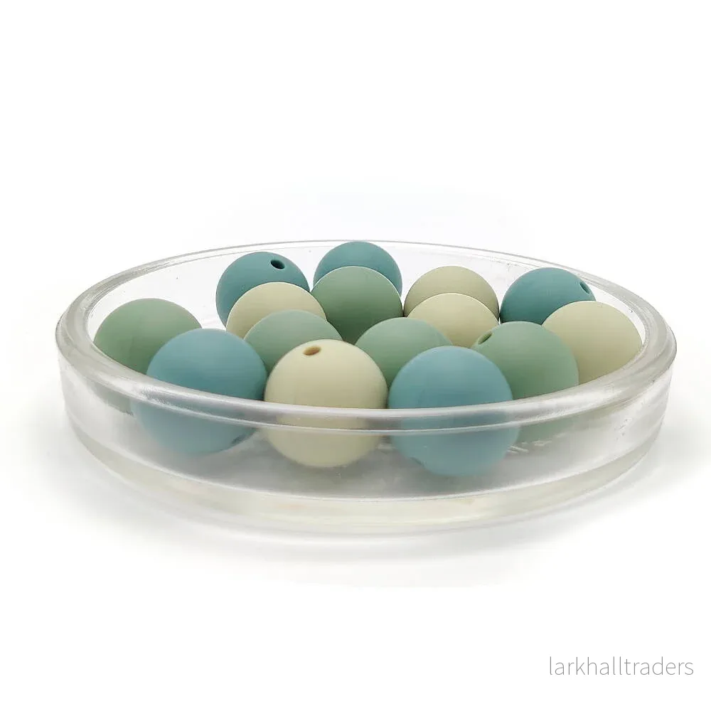 Set med silikonpärlor, ”dusty green”, 15mm, 15-pack Set med silikonpärlor, ”dusty green”, 15mm, 15-pack