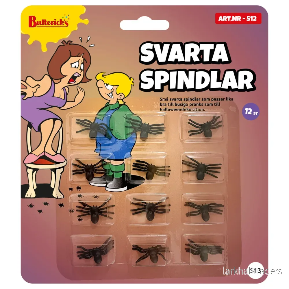 Svarta spindlar, 12 st Svarta spindlar, 12 st