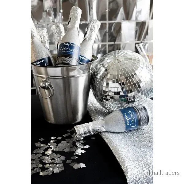 Konfettibomb, champagneflaska silver metallic 20,5 cm - Bild 2