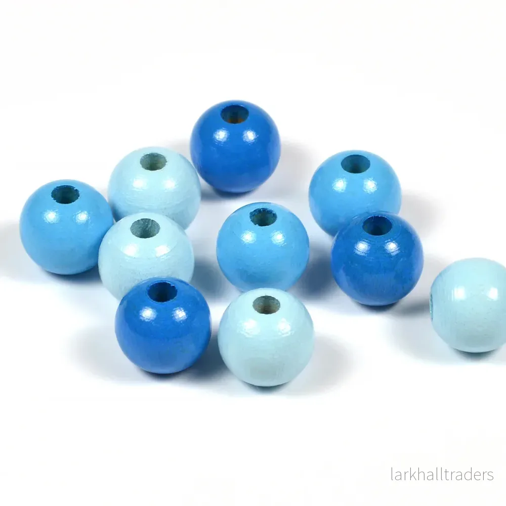 Träpärlor, 10mm, blå-mix, 100st Träpärlor, 10mm, blå-mix, 100st