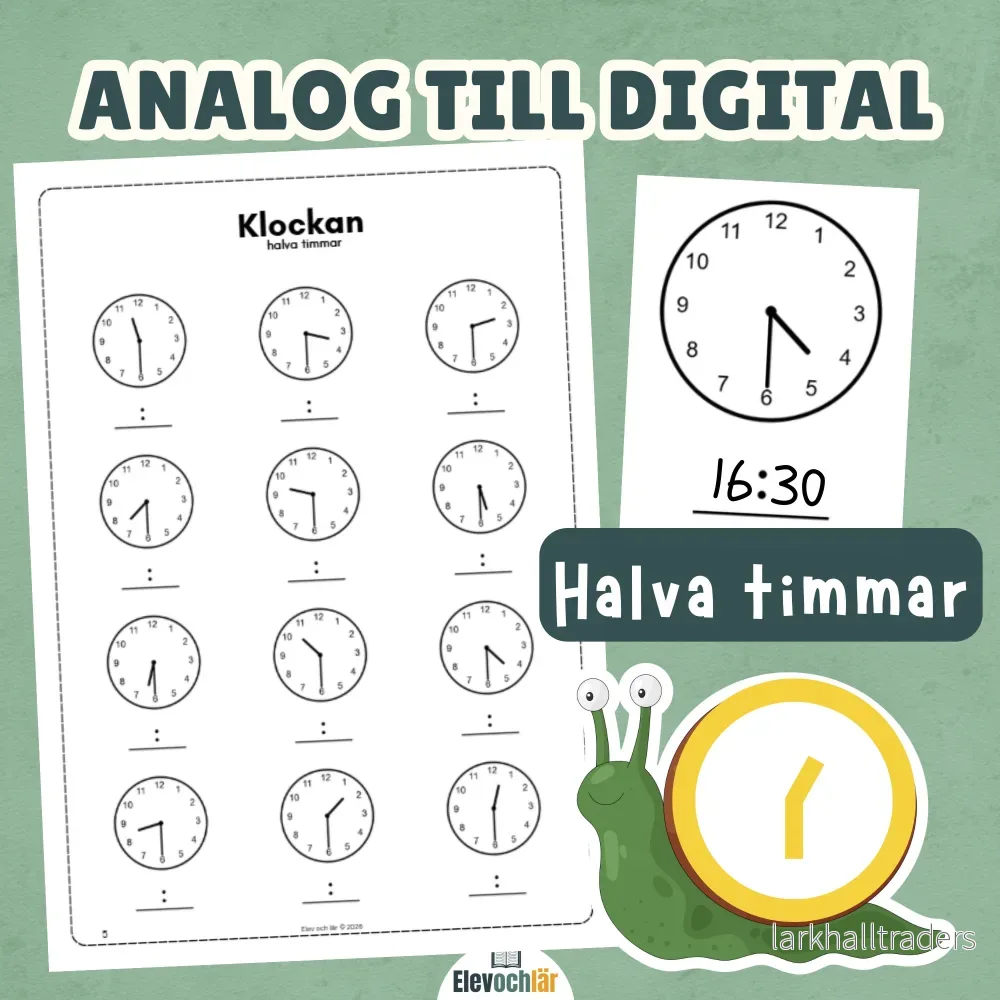 Klockan från analog till digital tid (halva timmar)