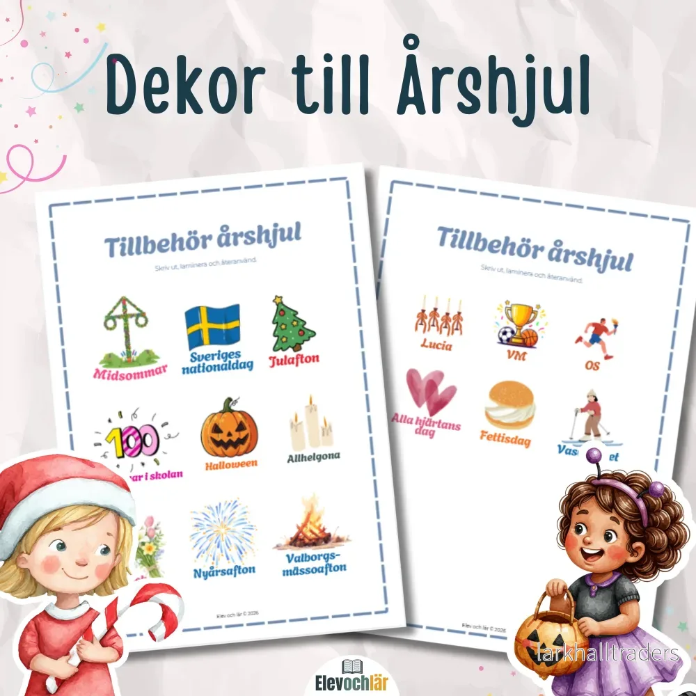 Svenska högtider, event och milstolpar – tillbehör till årshjul Svenska högtider, event och milstolpar – tillbehör till årshjul