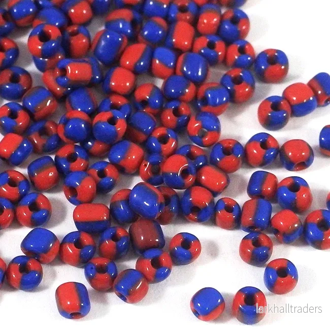Seed Beads, 4mm, tvåfärgad marinblå-röd, 30g