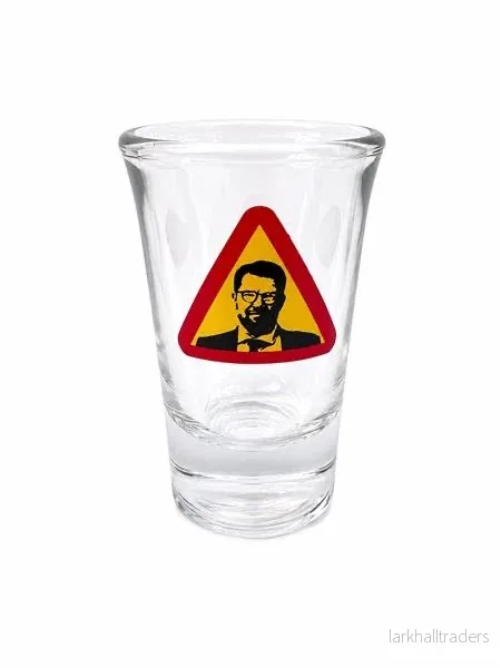 Snapsglas, vägskylt Jimmie Åkesson Snapsglas, vägskylt Jimmie Åkesson