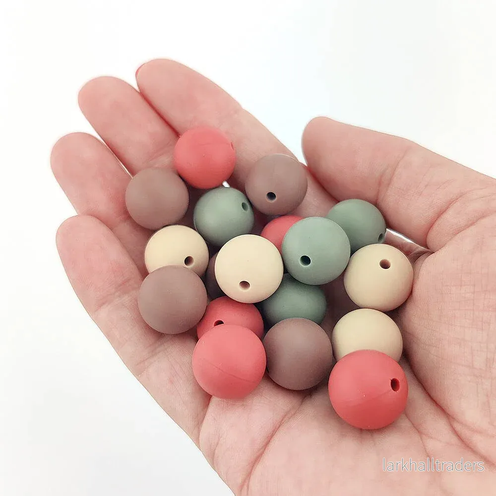 Set med silikonpärlor, "earth tones", 15mm, 15-pack - Bild 3