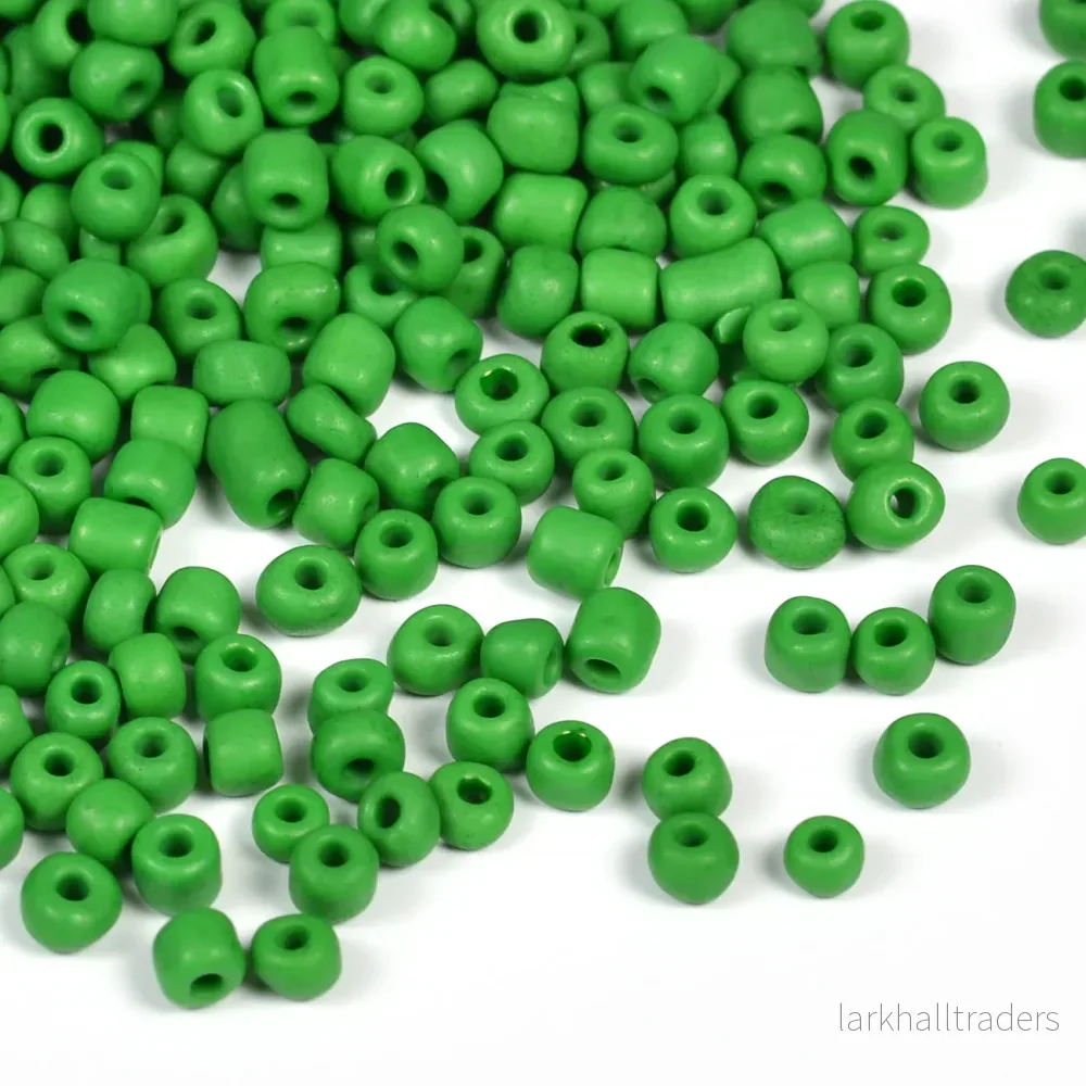 Seed Beads, 4mm, frostad grön, 30g
