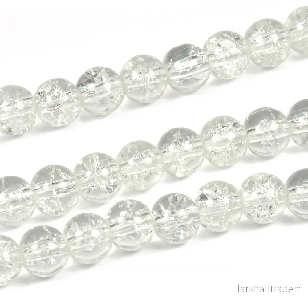 Krackelerade glaspärlor, klar, 6mm