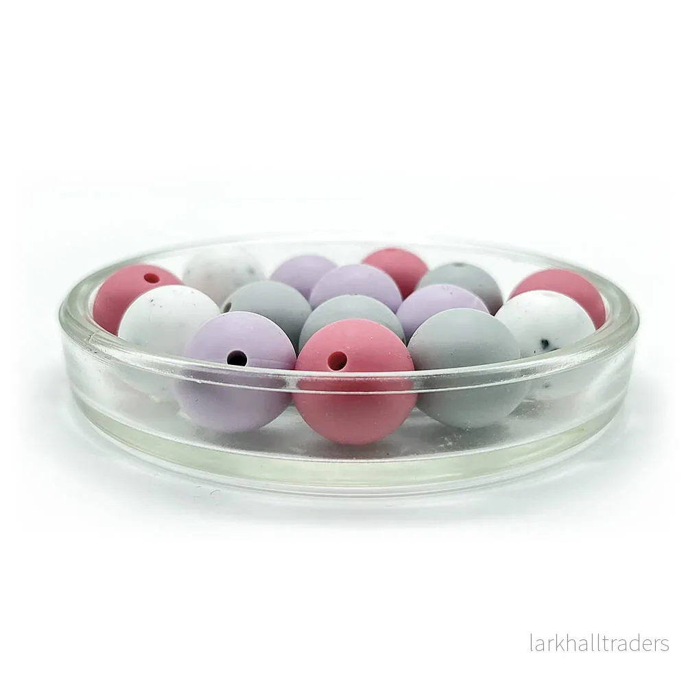 Set med silikonpärlor, ”mauve/lavendel/granit”, 15mm, 15-pack Set med silikonpärlor, ”mauve/lavendel/granit”, 15mm, 15-pack