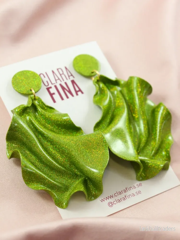 Satin Runda topp Örhängen - Limegrön glitter - Bild 2