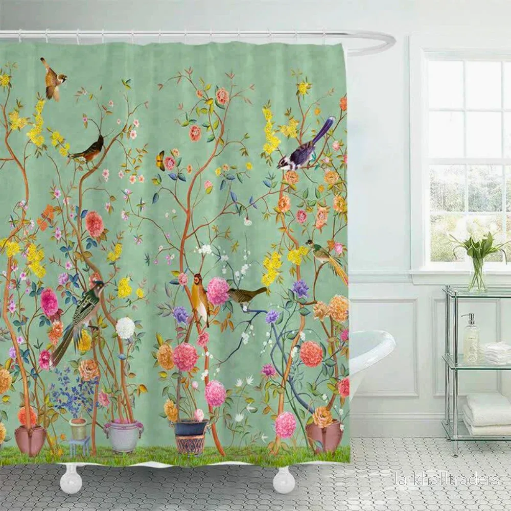 Vattentätt duschdraperi med vintage blommönster Vattentätt duschdraperi med vintage blommönster