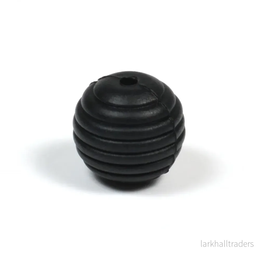 Räfflad silikonpärla, svart, 15mm