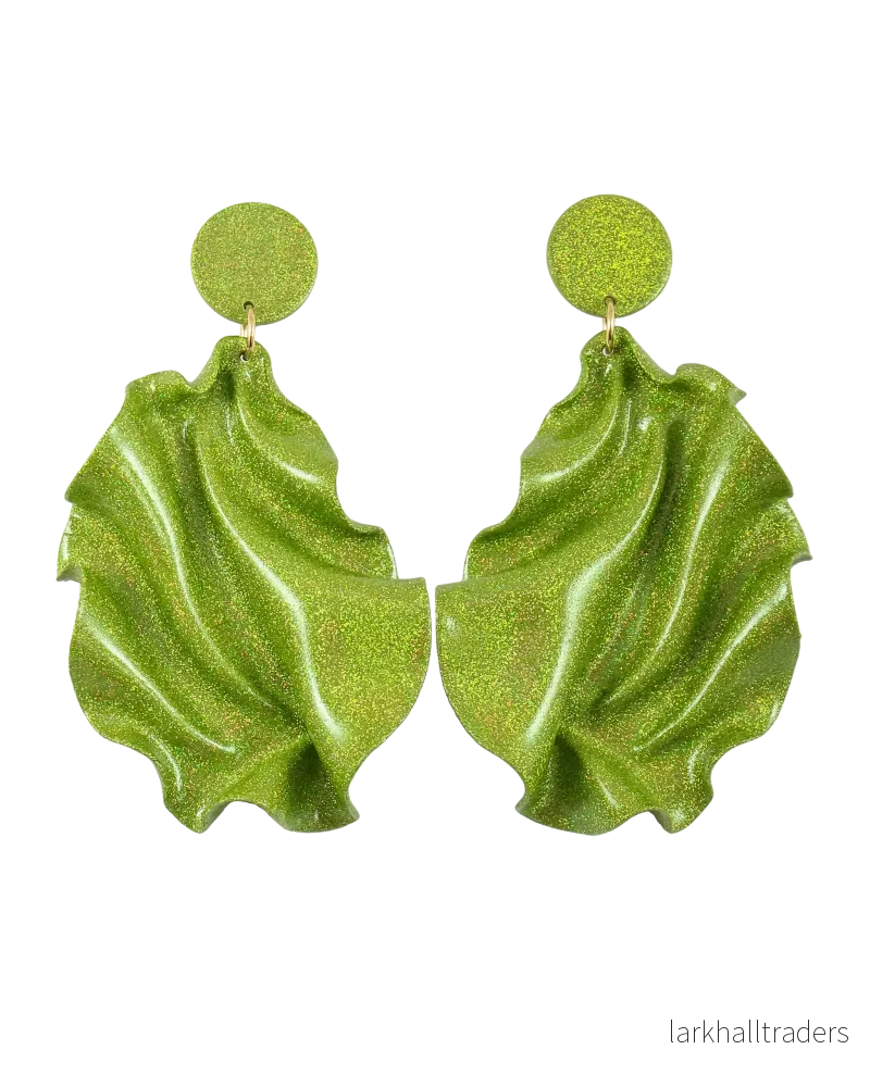 Satin Runda topp Örhängen - Limegrön glitter