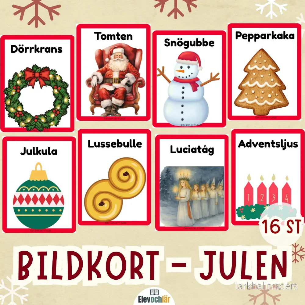 Bildkort julen – 16 stycken bildstöd med julens ord