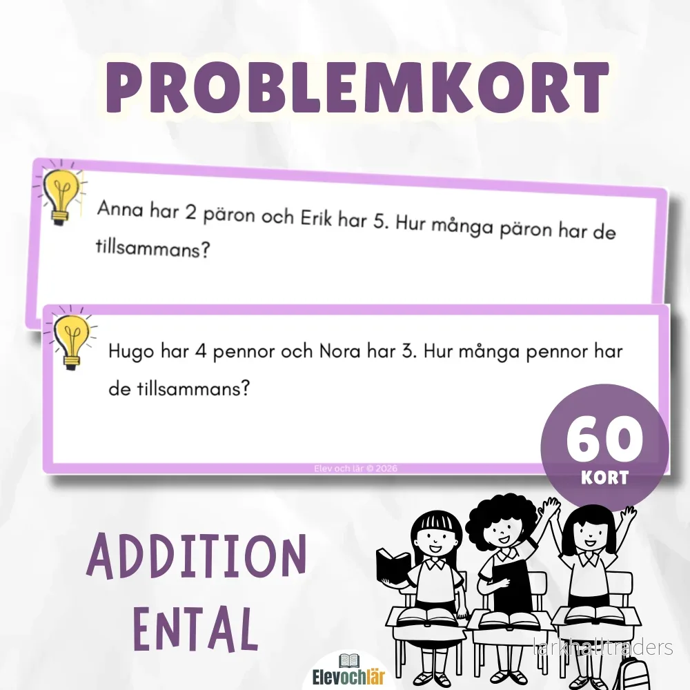 Mattekort problemlösning addition ental (60st)