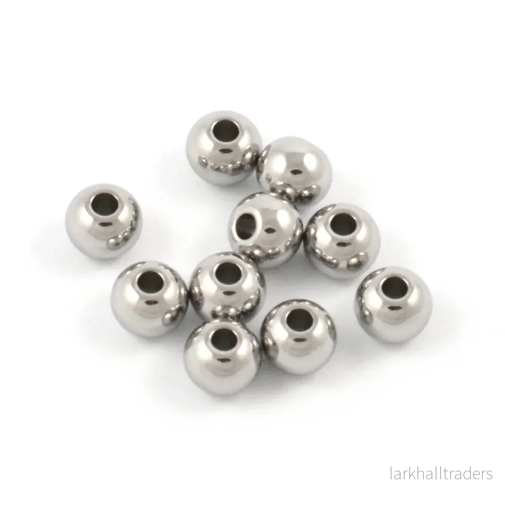Runda pärlor av rostfritt stål, 6mm, 12st