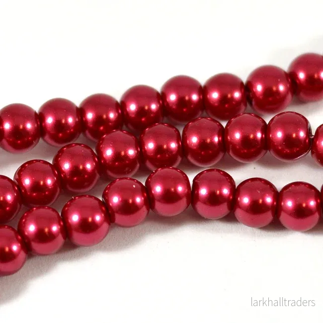 Vaxade glaspärlor, mörkröd, 6mm