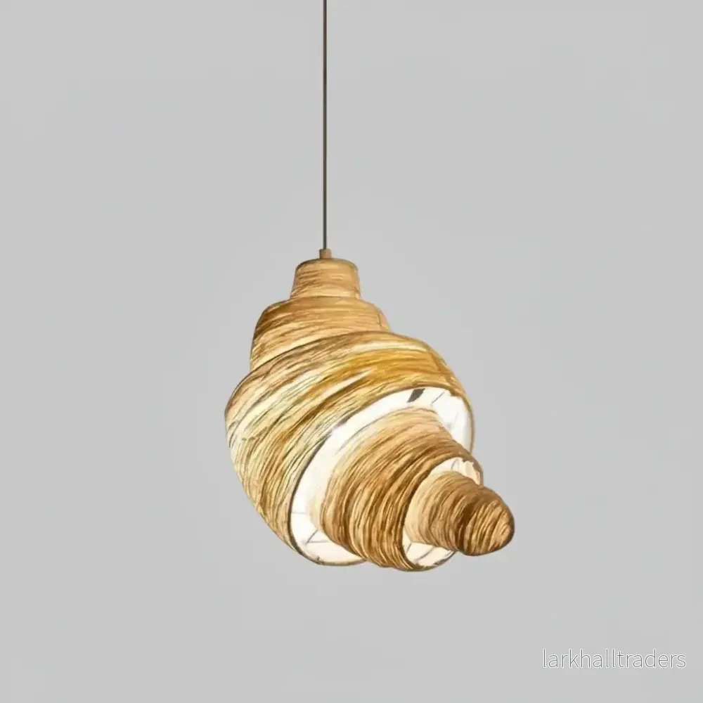 Spiralformad pendellampa i tyg med järnbas