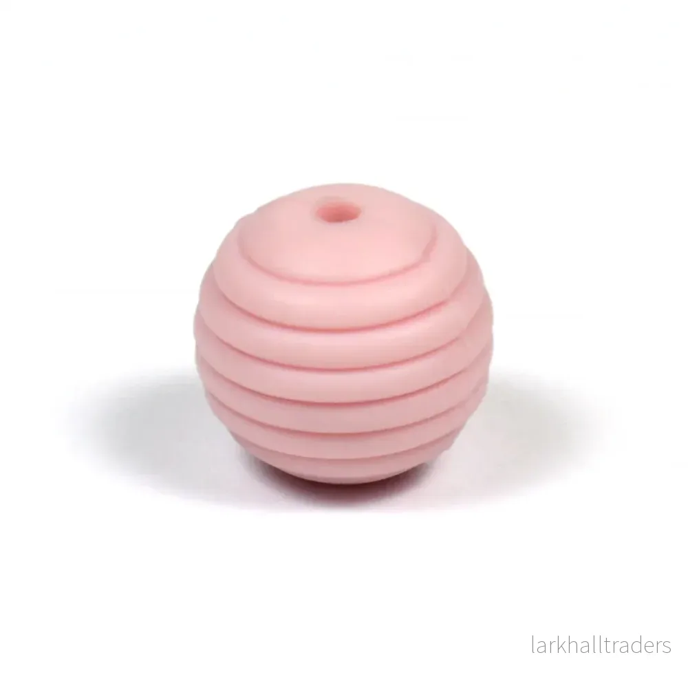 Räfflad silikonpärla, puderrosa, 15mm