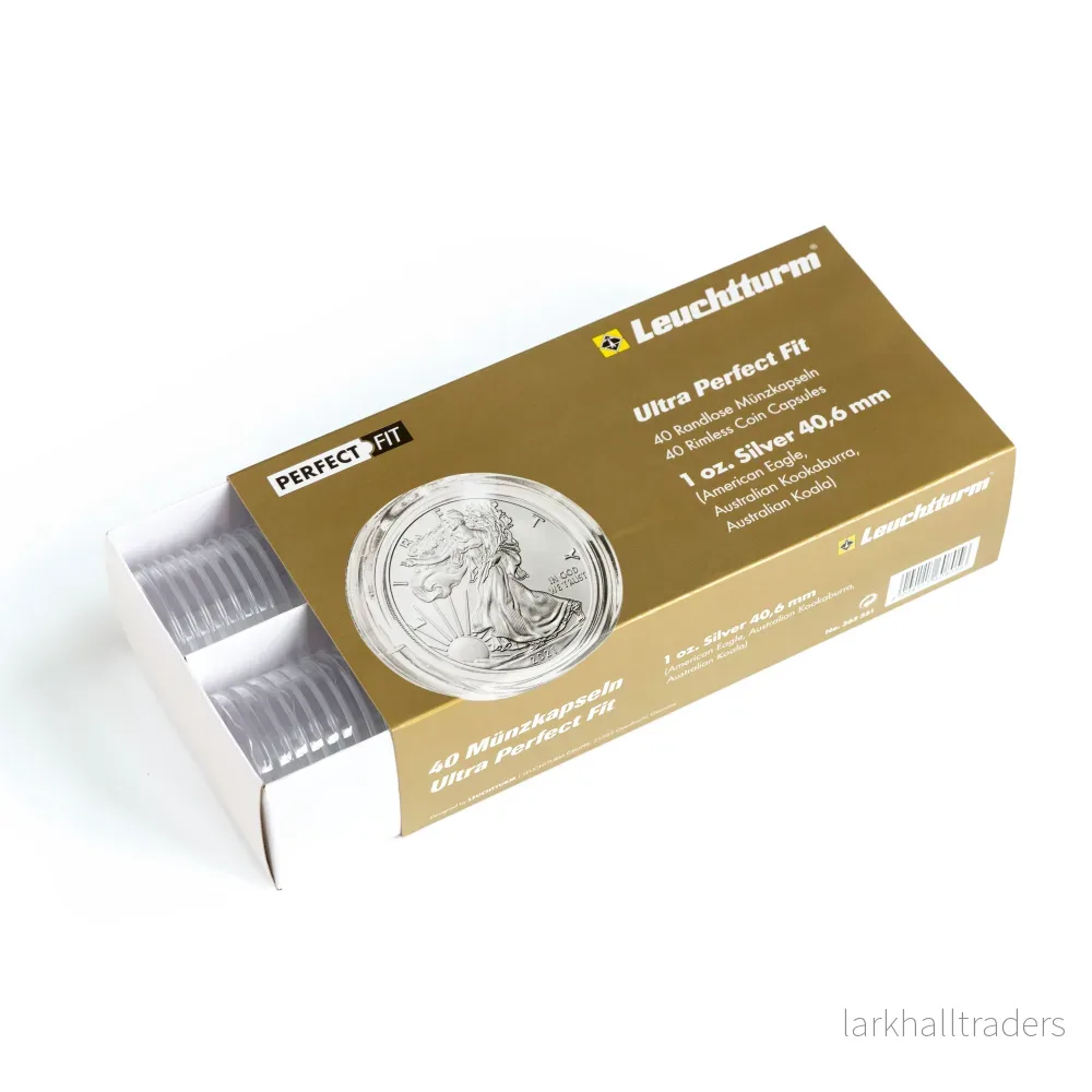 Ultra Perfect Fit-myntkapslar för 1 oz silvermynt, 40,6 mm (t.ex. American Eagle), 40-pack Ultra Perfect Fit-myntkapslar för 1 oz silvermynt, 40,6 mm (t.ex. American Eagle), 40-pack