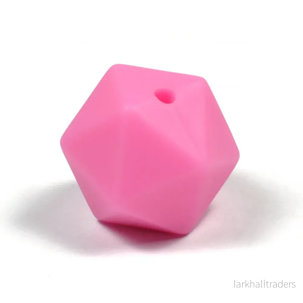 Kantig silikonpärla, knallrosa, 16mm