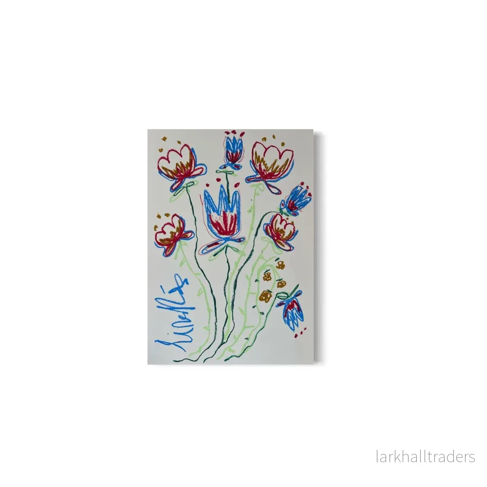 Whimsical Florals, Röd, Blå och Grön, A3, Original Målning Whimsical Florals, Röd, Blå och Grön, A3, Original Målning