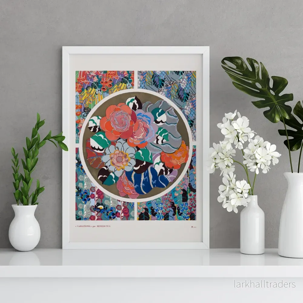 Art Deco blomstermönster 11 Poster