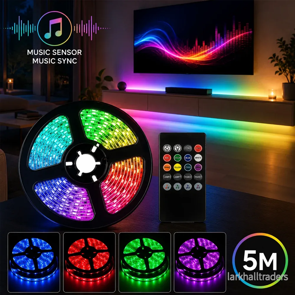 LED strips ljusslinga 5 meter med fjärrkontroll och musiksensor LED strips ljusslinga 5 meter med fjärrkontroll och musiksensor