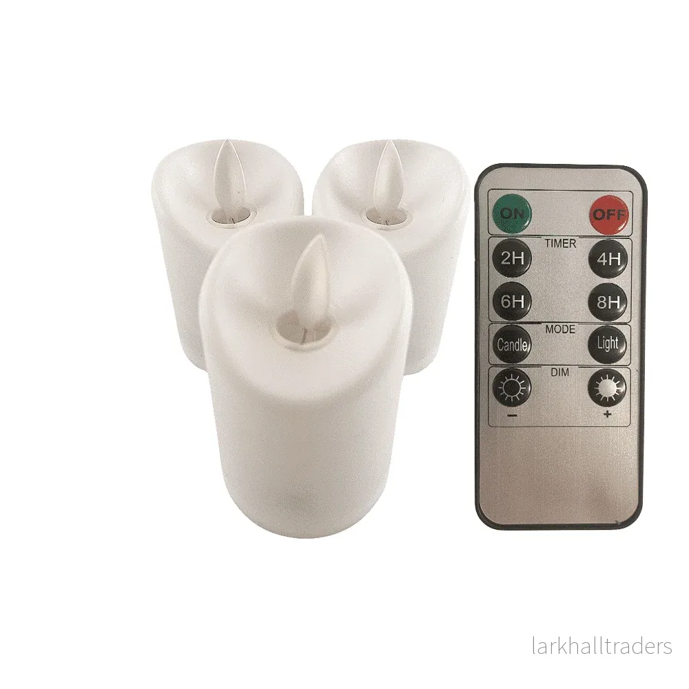 LED-ljus i plast - 3 st. - 7 cm - m/ 3D-låga och fjärrkontroll - vit - Bild 2