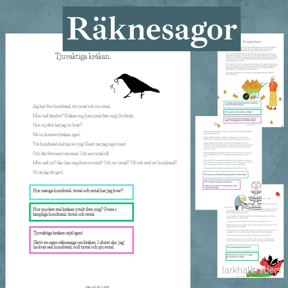 Räknesagor 4 stycken kluringar! + facit och räkna vidare. Läsförståelse + begreppsförståelse (dubbelt, handfull, lika många, de fyra räknesätten…)