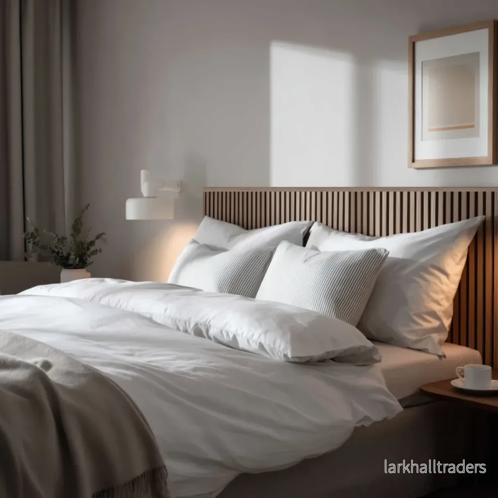 Sänggavel i akustikpanel, höjd 123 cm, bredd 245 cm, träslag Oljad Ek med beige mdf Sänggavel i akustikpanel, höjd 123 cm, bredd 245 cm, träslag Oljad Ek med beige mdf