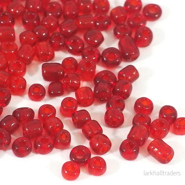 Seed Beads, 4mm, transparent röd, 30g Seed Beads, 4mm, transparent röd, 30g