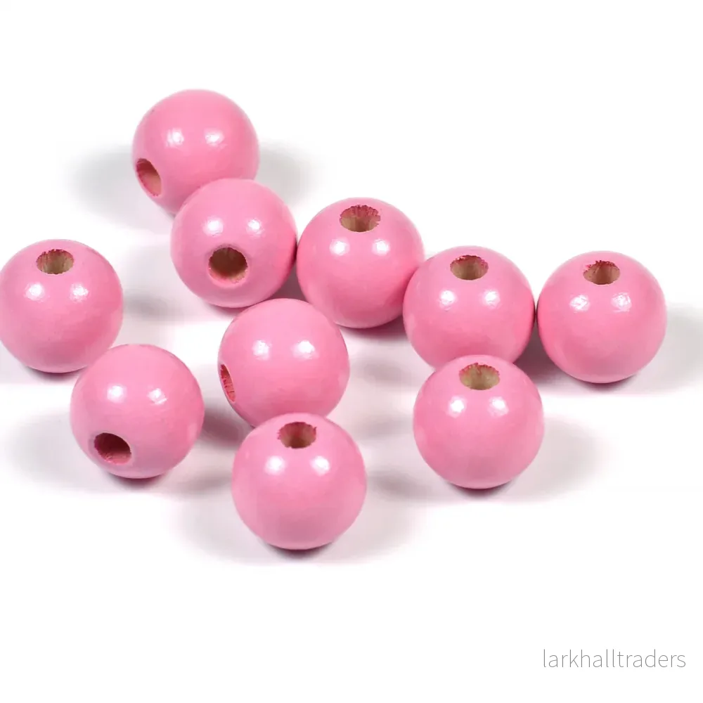Träpärlor, 10mm, rosa, 50st
