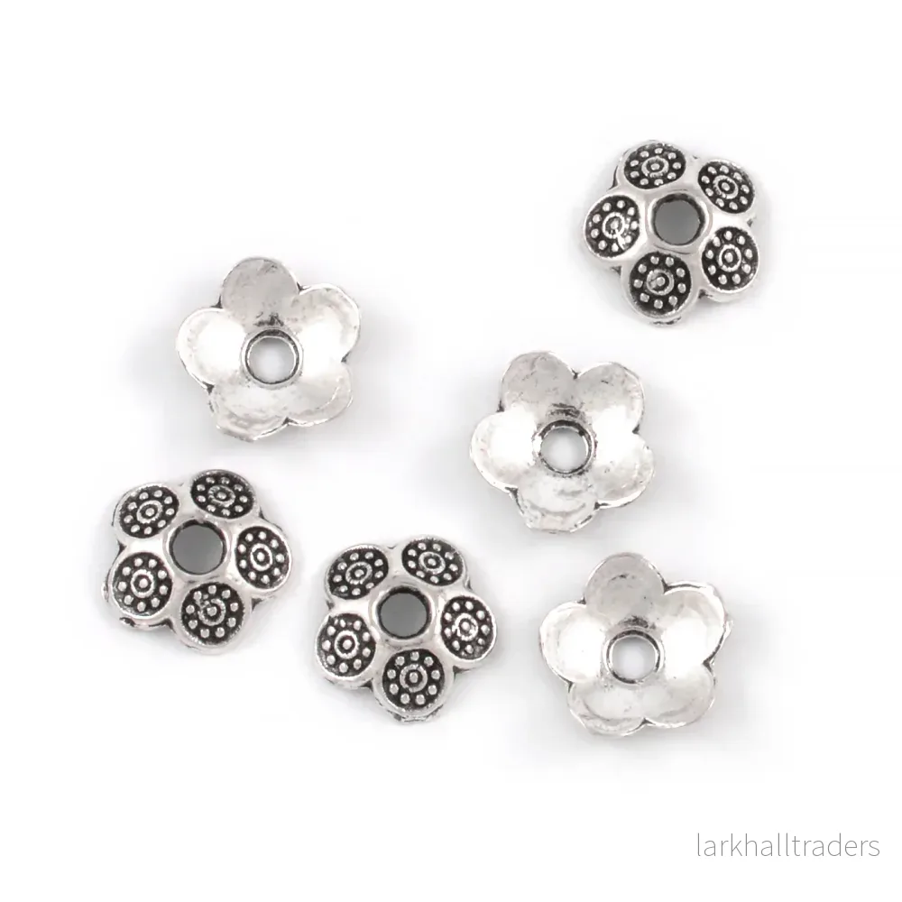 Pärlhattar, blomma med cirklar, antiksilver, 8mm, 20st Pärlhattar, blomma med cirklar, antiksilver, 8mm, 20st