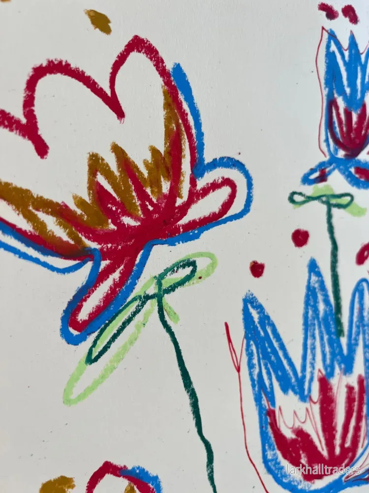 Whimsical Florals, Röd, Blå och Grön, A3, Original Målning - Bild 2