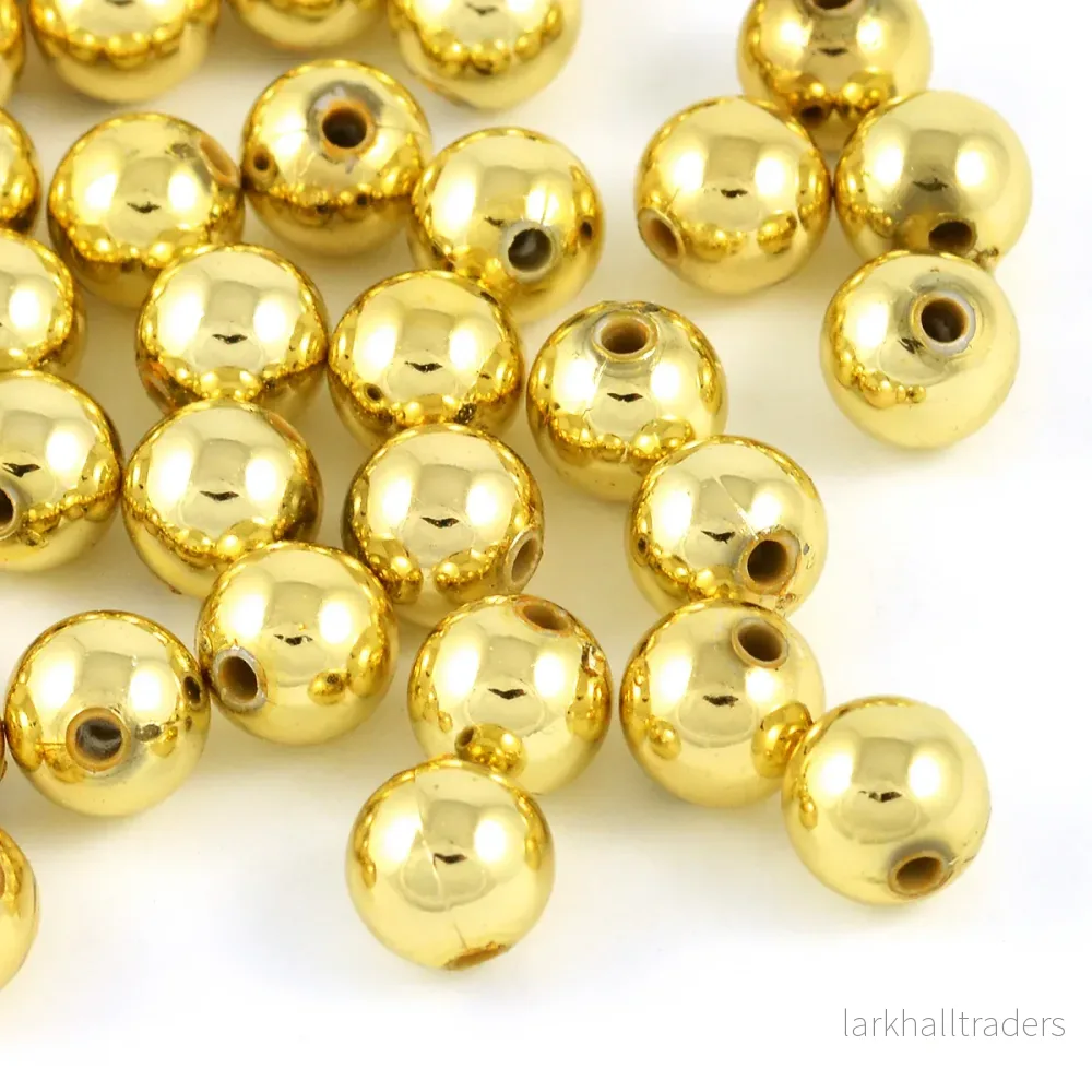 Pläterade akrylpärlor, guld, 8mm, 100st Pläterade akrylpärlor, guld, 8mm, 100st