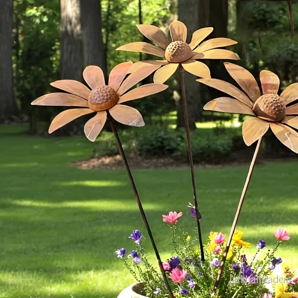 Rustik trädgårdspåle i metall med kamomillblomma 65 cm - Bild 3