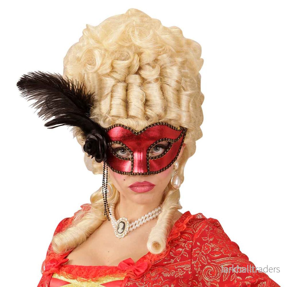 Ögonmask, red venice med fjäder - Bild 2