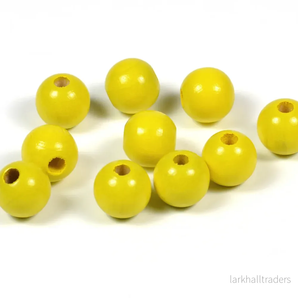 Träpärlor, 10mm, solgul, 50st