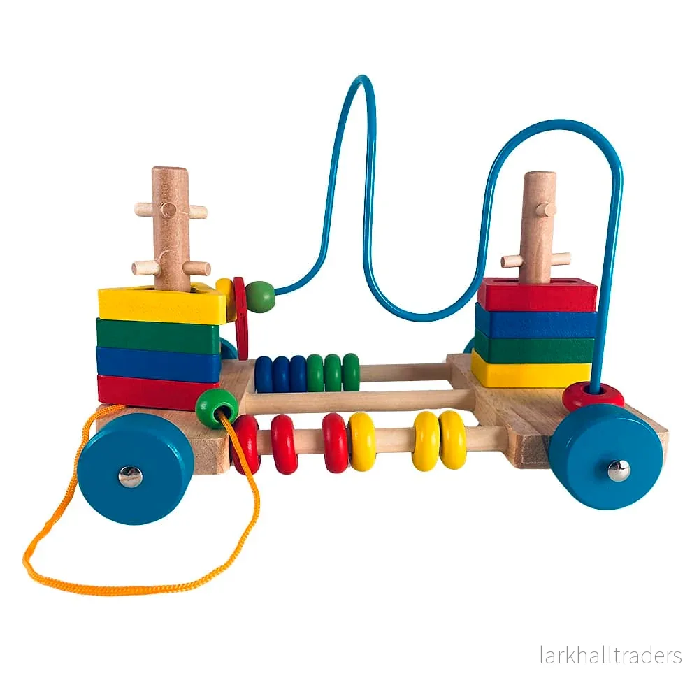 Träleksak - rullande vagn med pärlabyrint - Bild 3