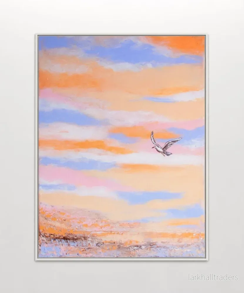 Original målning " Free as a bird" Abstrakt Havslandskap Korallrosa - Bild 3