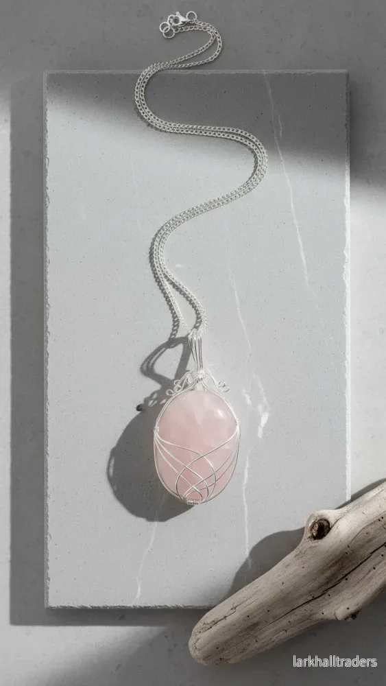 Halsband med rosenkvarts – swirltråd - Bild 3