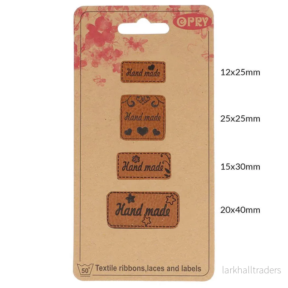 Opry konstläder etiketter ”Hand made”, 4-pack