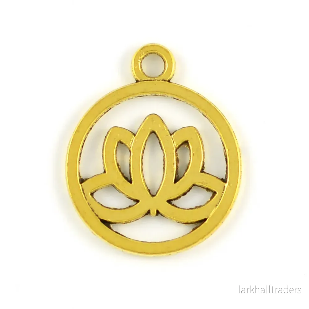 Rund berlock, lotus, guld, 20mm, 5st Rund berlock, lotus, guld, 20mm, 5st