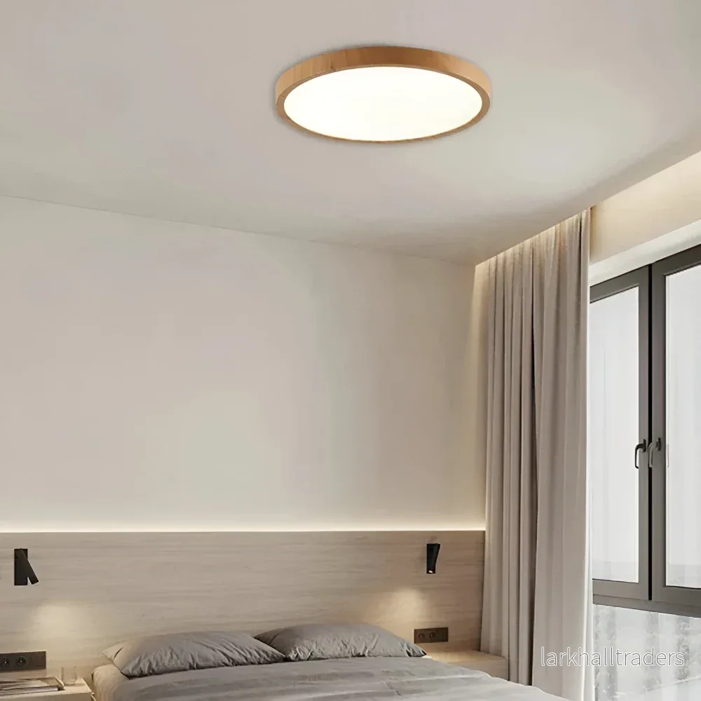 Stilfull Rund Taklampa – Ultratunn LED-Lampa med Varm Valnötseffekt - Bild 3