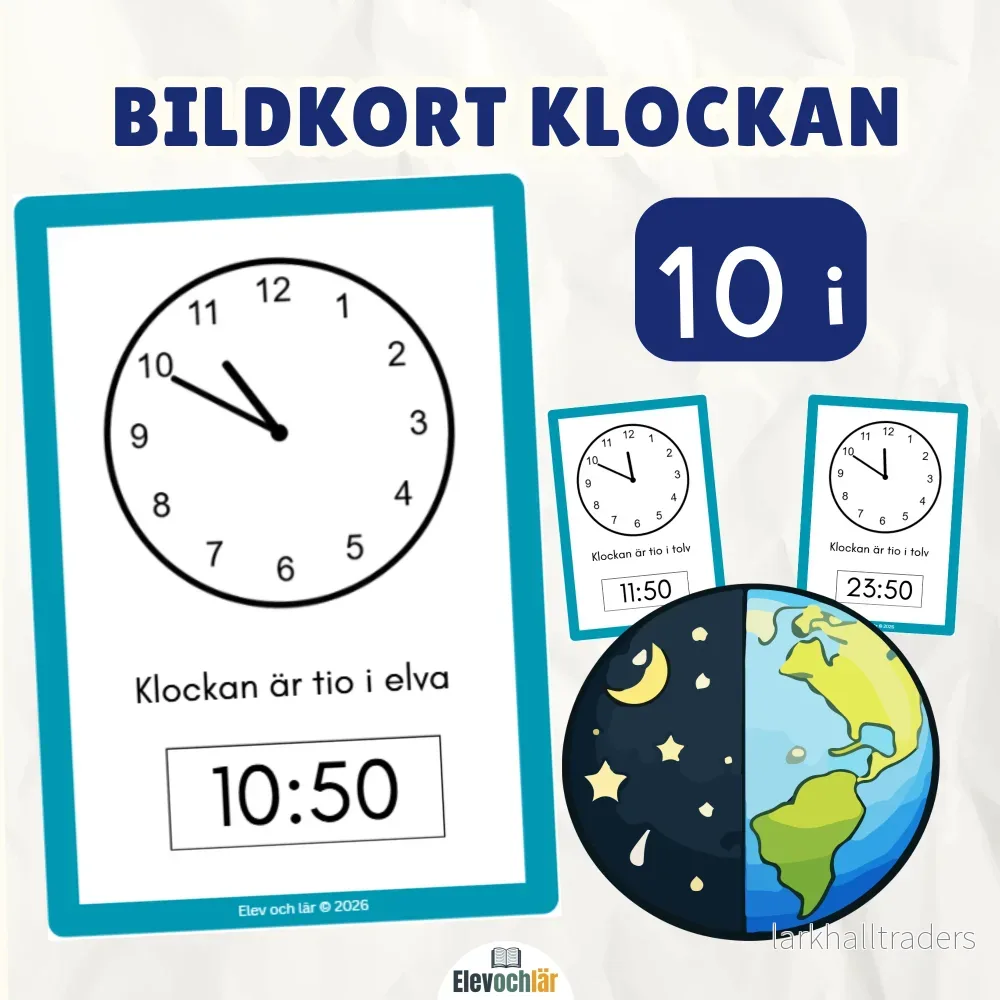 Bildkort klockan 10 i (digital och analog tid)