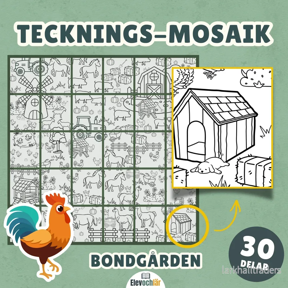 Tecknings-mosaik Bondgården! Ett gemensamt konstverk i 30 delar