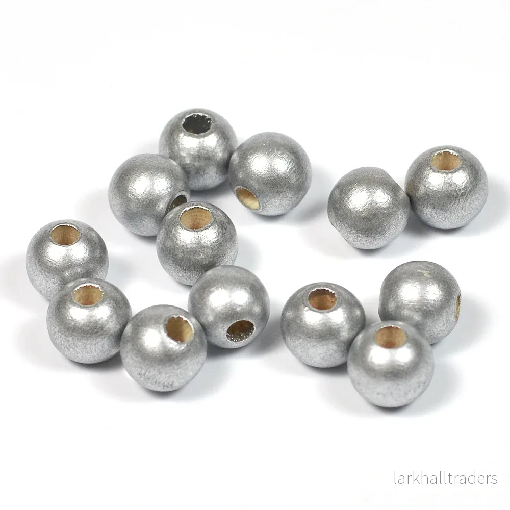 Träpärlor, 8mm, silver, 60st