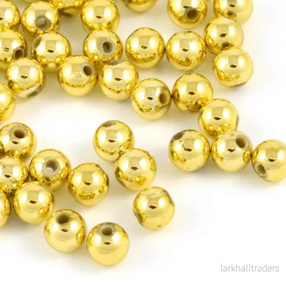 Pläterade akrylpärlor, guld, 6mm, 200st